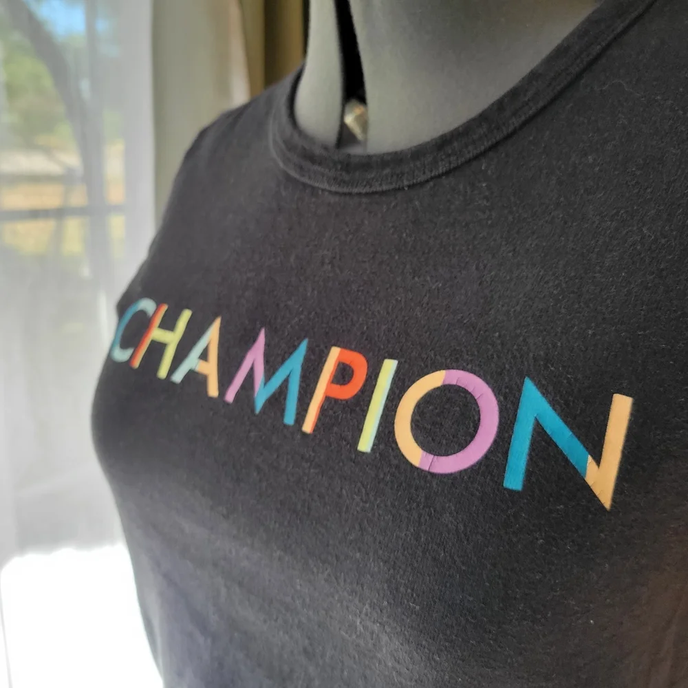 Champion Black Multicolor Logo T-Shirt Women's Size Medium - Picture 3 of 8